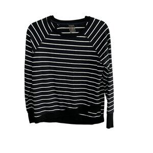 Danskin Black and White Striped Criss Cross Long Sleeve Top Size Small